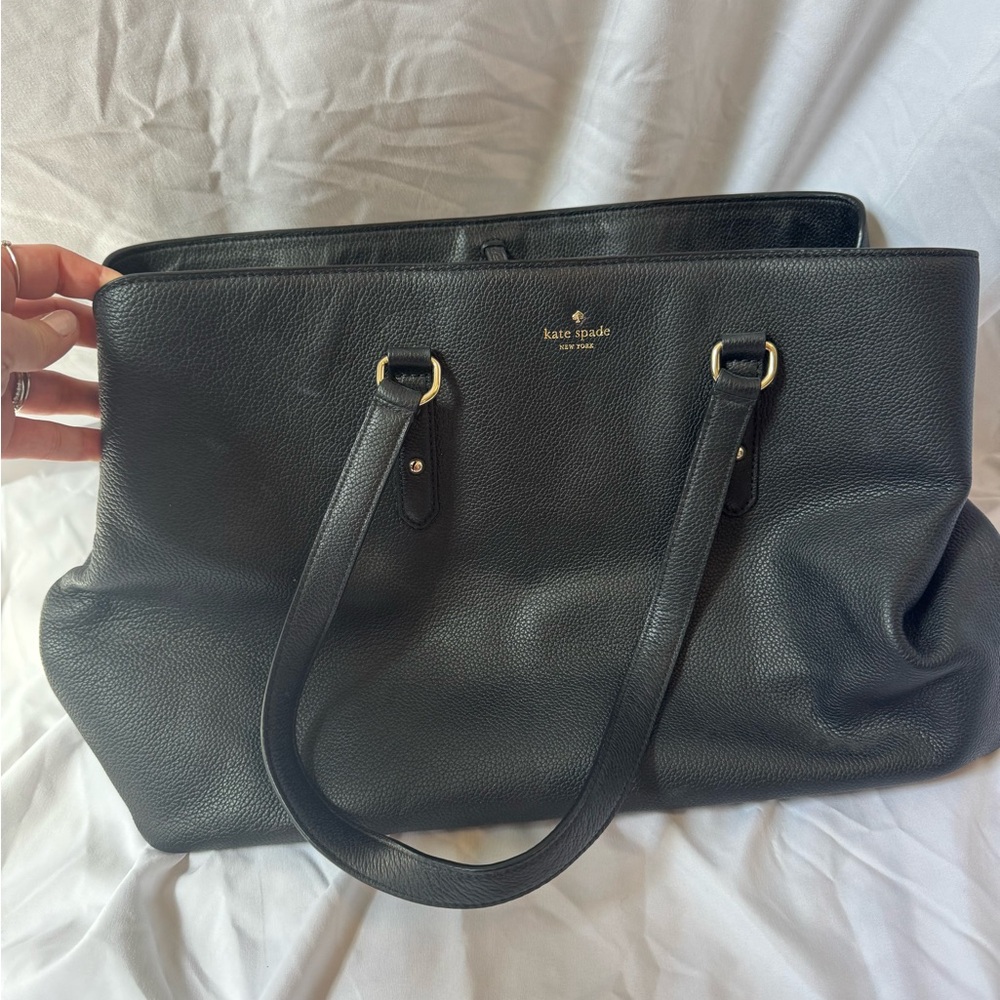 Kate Spade Black Leather Tote with Gold Accents